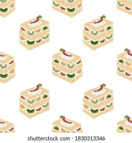 Sliced Cake Illustration, Cake Fruit, Seamless Pattern, Vector EPS 10.
