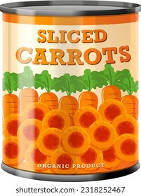Sliced Carrots in Food Can Vector illustration