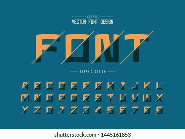 Sliced cartoon font and alphabet vector, Square typeface letter and number design, Graphic text on background