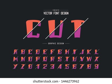 Sliced cartoon font and alphabet vector, Bold typeface and number design, Graphic text on background