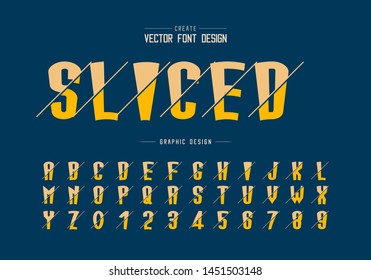 Sliced cartoon font and alphabet vector, Tall typeface letter and number design, Graphic text on background