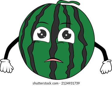 Sliced ​​watermelon character with sad face