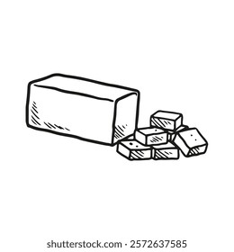 Sliced cheddar cheese. Piece of cheese simple linear vector illustration.