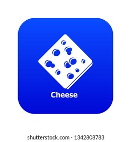 Sliced cheese icon blue vector isolated on white background