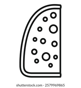 Sliced cheese outline showing a dairy product for breakfast or a snack