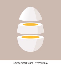 Sliced Chicken Egg. Protein product. Boiled meal. Structure of Egg. Cutting white and yolk.