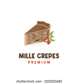 A sliced chocolate Mille Crepes Layered Cake Illustration logo