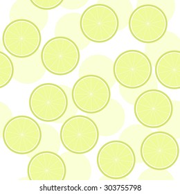sliced citrus fruit summertime messy seamless pattern with green lime slices on white background