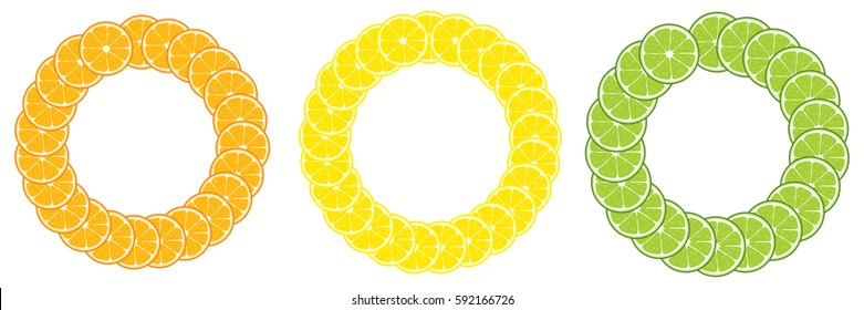 Sliced citrus fruits, set of citrus, lemon, lime, orange. Flat design, vector illustration, vector.