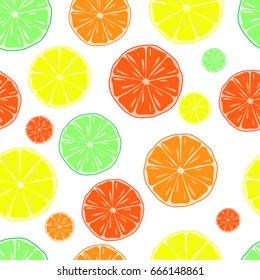Sliced of citrus seamless vector pattern. Vector illustration.