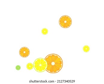 Sliced citruses lemon orange kiwi fruits seamless vector pattern. Green kiwi, orange, lemon fruit half-cut slices closeup. Colorful vector background.
