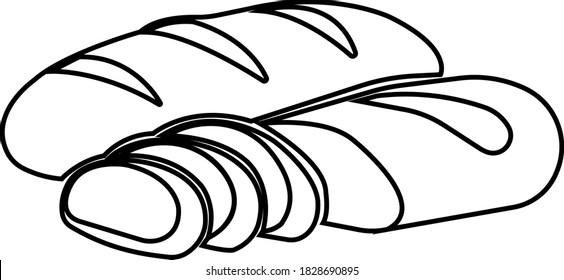 Sliced ​​bread contour on white background. Vector black and white illustration. Great for labels, menus, posters, banners, vouchers, coupons, business promotion and more.