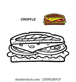 Sliced Of Croffle Illustration Design For Coloring Pages Just Black Outline 