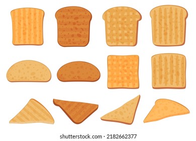 Sliced croutons. Making toast for breakfast. Small snack. Vector illustration