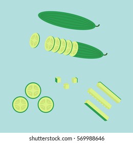 Geschnittene Gurke, geschnitten, würfeliges Symbol. Gemüse und Kräuterpflanzen, Vektorgrafik