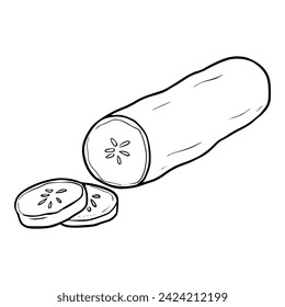 sliced cucumber illustration outline isolated vector	