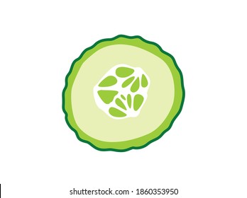 Sliced cucumber on white isolated background. Icon Vector flat  illustration. Cartoon 
Concept of healthy food, vegetable 
for magazine, farmers market, vegetarian salad recipe design, web. 
