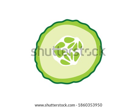 Sliced cucumber on white isolated background. Icon Vector flat  illustration. Cartoon 
Concept of healthy food, vegetable 
for magazine, farmers market, vegetarian salad recipe design, web. 
