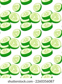 Sliced cucumber slices. Seamless pattern in vector. Organic food. Vector illustration. Useful vegetables.