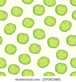 sliced cucumbers on a seamless background. minimalistic endless pattern with fresh vegetables