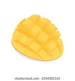 sliced dice cut fresh mango fruit with leaf vector illustration, healthy sweet fruits