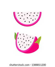 sliced dragon fruit, Summer tropical fruit, cartoon flat icon, vector illustration sketch isolated on white background