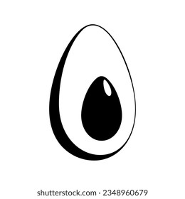 Icono negro de huevo cortado. Glifo estilizado aislado sobre fondo blanco.