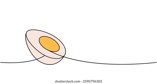 Sliced egg one line colored continuous drawing. Organic farm product. Vector illustration