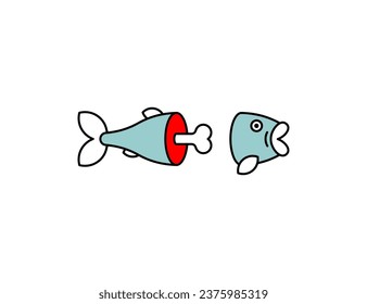 Sliced fish and bone isolated. Vector illustration