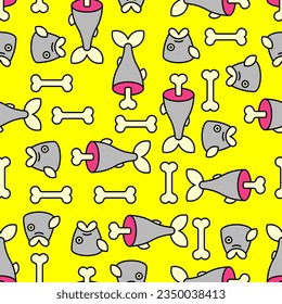 Geschnittener Fisch und Knochenmuster nahtlos. Vektorhintergrund