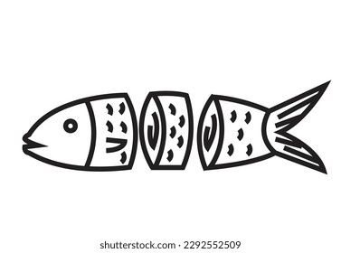 Sliced Fish Line art concept. Editable Clip Art.