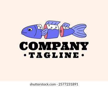 Sliced fish logo cartoon hand drawn retro vintage vector for seafood restaurants, aquariums