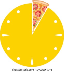 Sliced flat clock. Lunch time. Pizza order