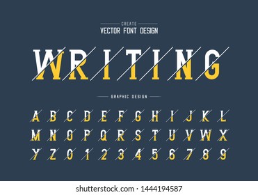 Sliced font and alphabet vector, Writing style typeface letter and number design, graphic text on background