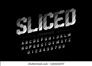 Sliced Font Design, Alphabet Letters And Numbers Vector Illustration