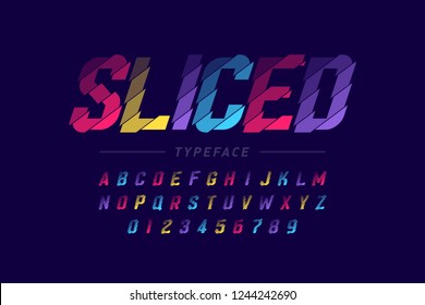 Sliced font design, alphabet letters and numbers vector illustration
