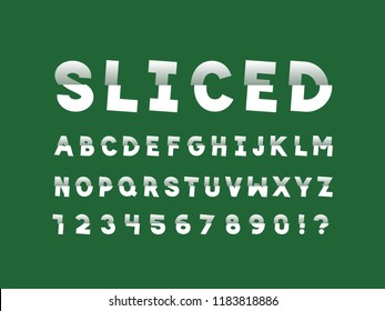  Sliced Font. Vector Alphabet Letters And Numbers. Typeface Design. 
