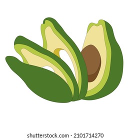 Vocado fresco rebanado en la cáscara. Corte de productos. Ilustración vectorial de comida vegana saludable. Cocinando verduras sanas, maduras, sin pelar y limpias para la cocina.