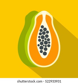 Sliced fresh papaya icon. Flat illustration of sliced fresh papaya vector icon for web isolated on yellow background