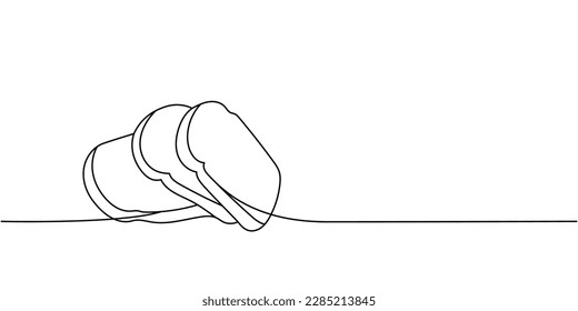 Sliced fresh wheat bread one line continuous drawing. Bakery pastry products continuous one line illustration. Vector minimalist linear illustration.