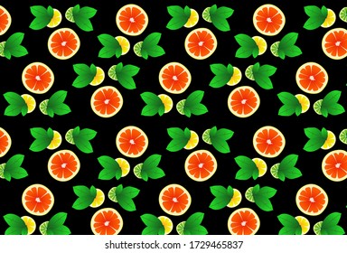 Sliced ​​colorful fruit patterns from various types of fresh oranges with a Black background. From the top view. Vector Eps 10