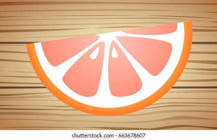 Sliced grapefruit on wooden background. Vector.