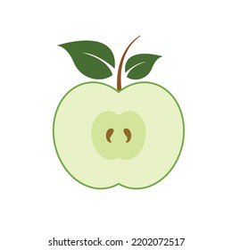 Sliced green apple with leaf vector illustration.