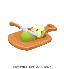 Sliced green apple on a wooden board vector illustration.