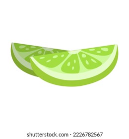 Sliced green citrus. Summer, fruit concept. Halved lime cartoon illustration