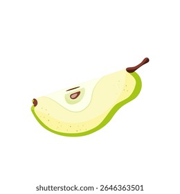 Sliced green pear. slice of cut fresh juicy green pear, fruit slices, healthy vegetarian snack. Vector illustration