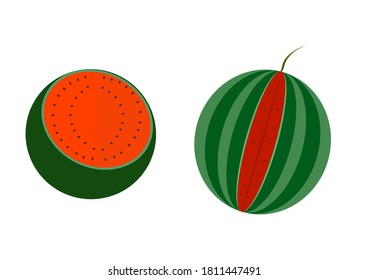 Sliced green watermelon with red pulp and seeds. Harvest watermelon berries. Background image. Website page background. Vector. Agriculture. Poster. Booklet. Place for your text. Showcase.