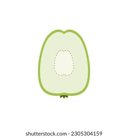 sliced guava flat design vector illustration. Vector illustration of tropical fruits in flat style.
