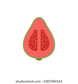 sliced guava flat design vector illustration. Vector illustration of tropical fruits in flat style.