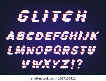 Sliced Handwritten Alphabet. Latin letters. Glitch effect. Vector illustration.